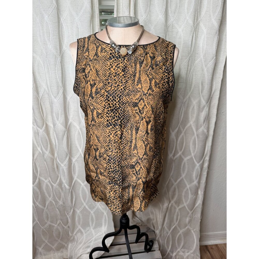 VTG 90s Blue Ice silk Animal Print Safari reptile snakeskin Sleeveless Top12